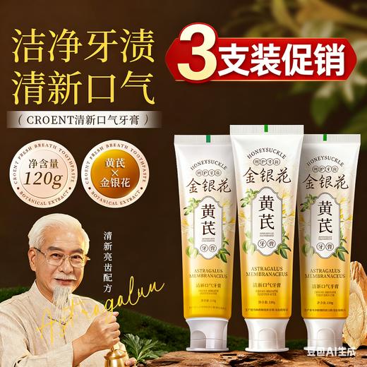 【3支】黄芪金银花牙膏、护齿清新、添加烟酰胺 乳酸菌、120g/支、湘国牙膏网备字2025000067 商品图0