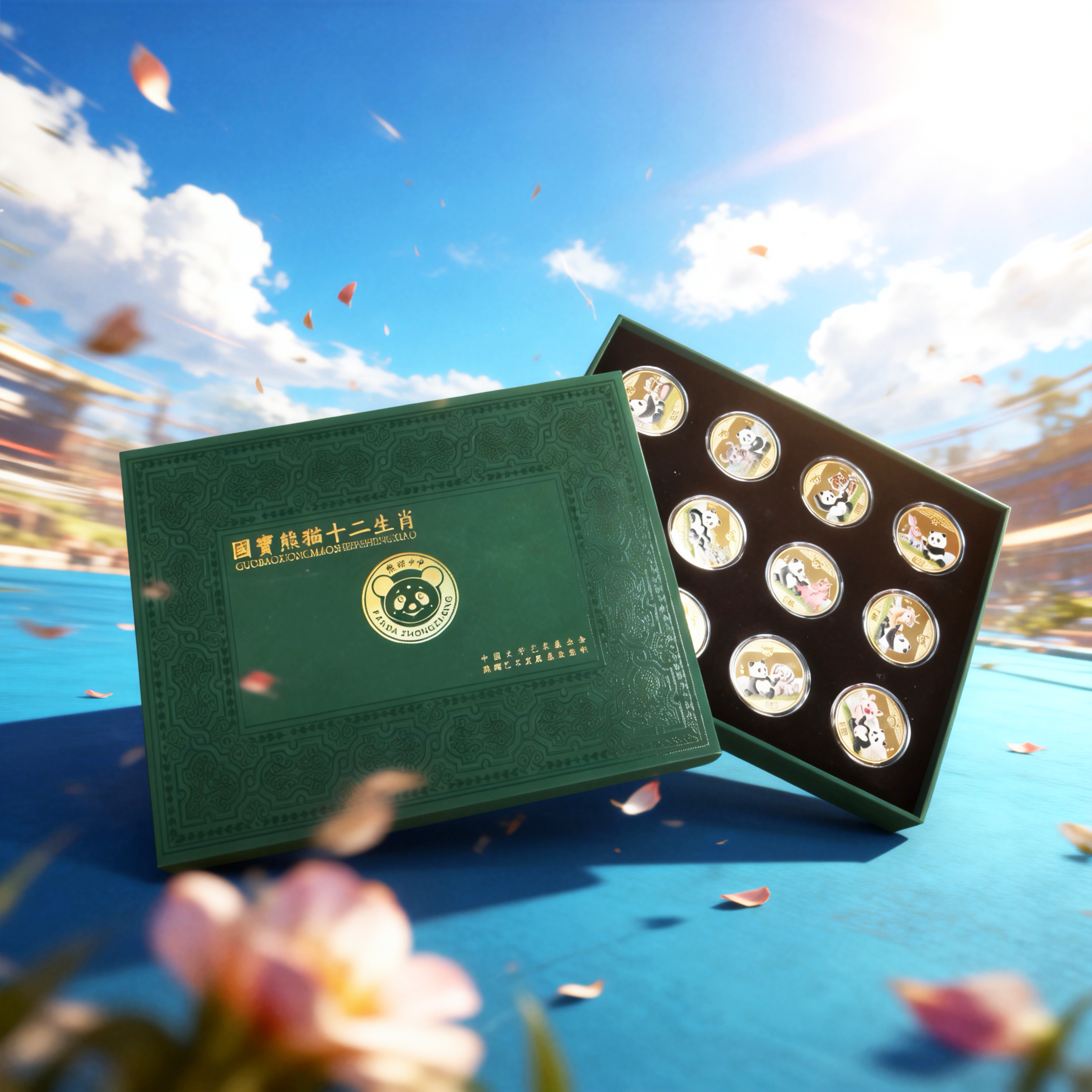 十二生肖熊猫纪念章 国画大师刘中创作  全套12枚带礼盒
