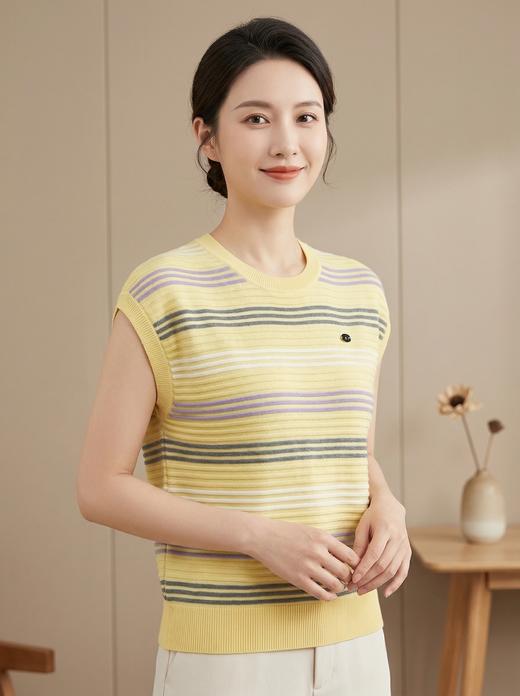 SC2E09_栀黄色_针织衫_夏季_圆领无袖盖肩撞色条纹装饰标修身_高级女装_BERNIEELEN 伯妮斯茵 商品图0