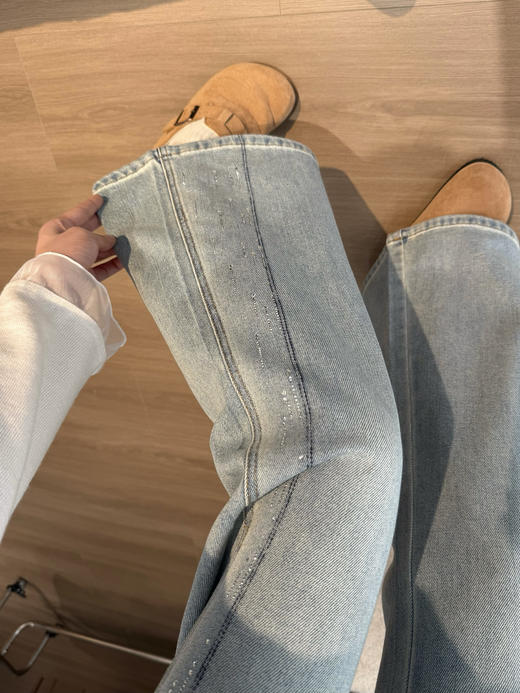 土耳其牛仔棉天丝莱赛尔垂顺烫钻微喇窄腿牛仔裤 商品图5