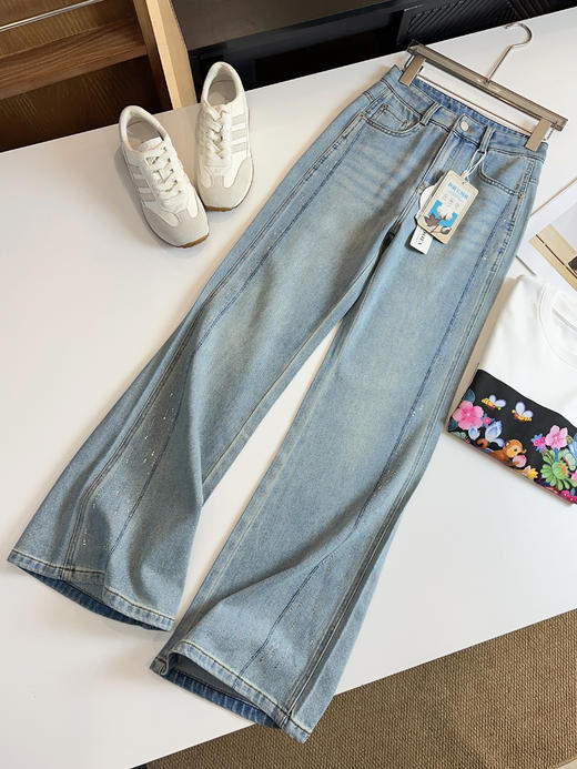 土耳其牛仔棉天丝莱赛尔垂顺烫钻微喇窄腿牛仔裤 商品图13