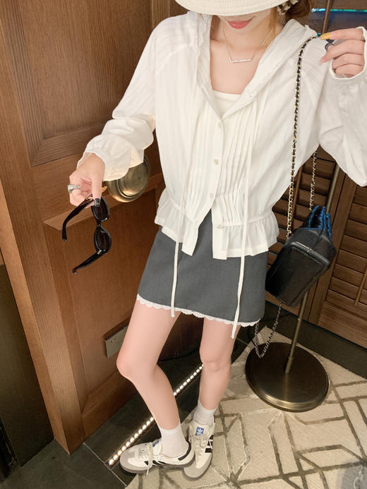 <曾小咸推荐>3.23现货秒杀 ！微信超特价！韩系连帽花边衬衫 日常189.99 立减100 秒杀89.99！！ 商品图6