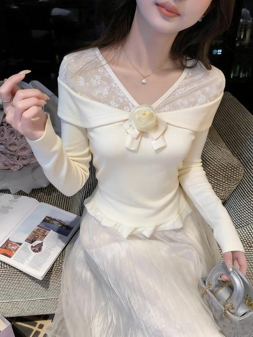 张心子【南法假日】气质甜美温柔风蕾丝拼接上衣 U2603011 商品图8