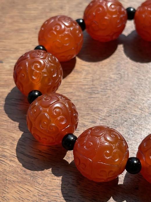 艳红玛瑙勾云纹大珠手链，顺丰包邮 商品图6