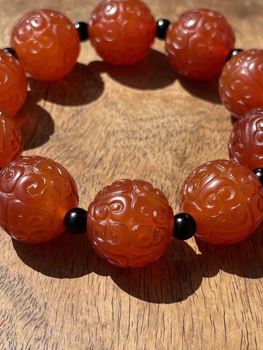 艳红玛瑙勾云纹大珠手链，顺丰包邮 商品图8