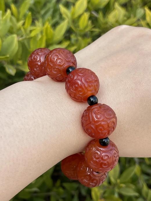 艳红玛瑙勾云纹大珠手链，顺丰包邮 商品图11
