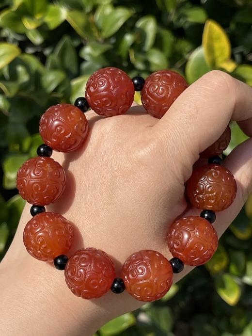 艳红玛瑙勾云纹大珠手链，顺丰包邮 商品图0