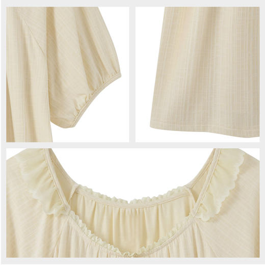 【7.5折限时特惠】（大版）【秀黛】女圆领针织提花短袖裙锦棉悬垂清爽收褶方V领女士夏季短袖睡裙W2551085T【门店同款】 商品图4