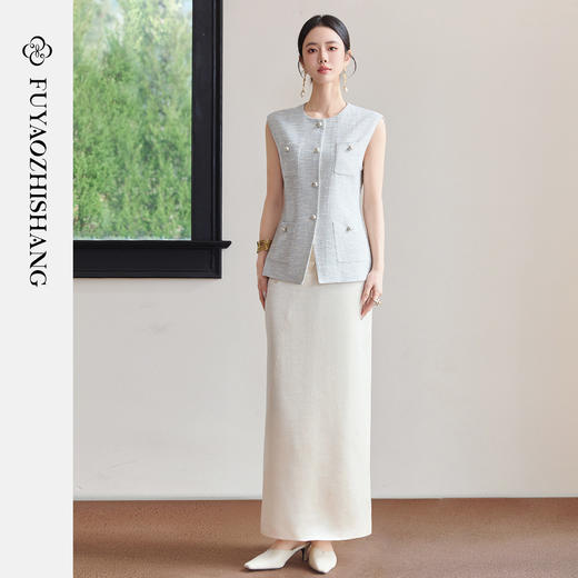 FUYAO扶摇直上 静奢新中式马甲套装女夏季小香风醋酸半身裙两件套 商品图4