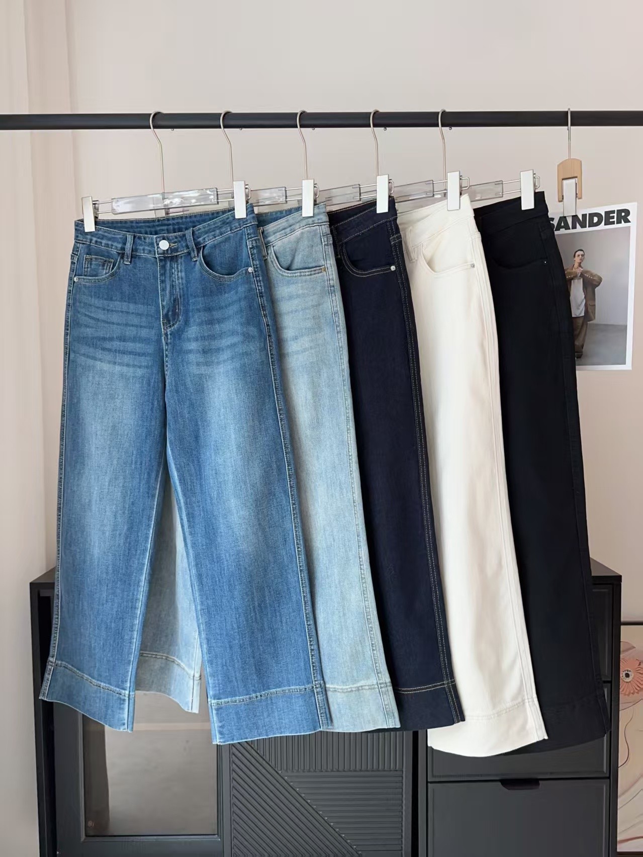 直发 好看舒适的四面弹! 宽边直筒九分牛仔裤