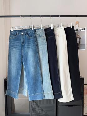 直发 好看舒适的四面弹! 宽边直筒九分牛仔裤