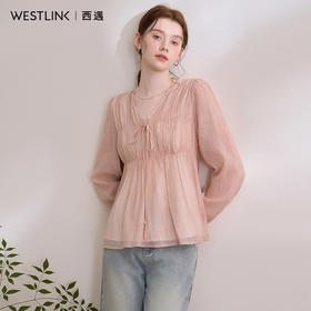 【限时秒杀】法式浪漫温柔打揽褶皱肌理感衬衫女娃娃款V领衬衣V0550228