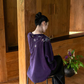 牧衣游原创 22姆米重磅重工手绣龟裂纹香云纱小衫禅意复古 花沁