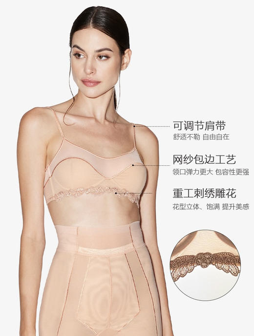 官网1950！LP同款镂空绣花薄款内衣女 网纱透气无钢圈大胸显小聚拢背心式文胸 商品图1