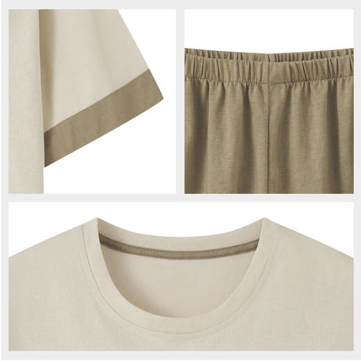 【7.5折限时特惠】【秀黛】男圆领简约短袖套装棉质挺括撞色折边立体织标圆领H型廓形短袖睡衣家居服【有M】W2550016T【门店同款】 商品图3