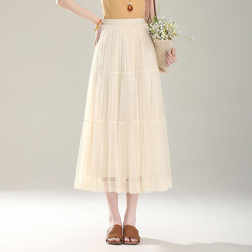 「自」全新升级【铂金会员137/天猫179/差价42】(00550)洛诗琳气质垂感网纱花边半身裙女2026夏季高腰显瘦百褶长裙 商品图2