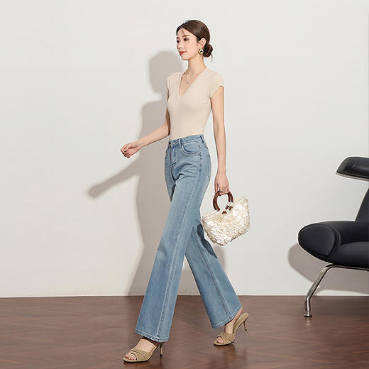 西遇复古2026春季新款女高腰弹力显高直筒浅色拖地微喇裤牛仔裤H0060208 商品图3