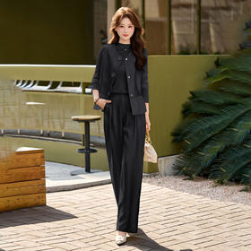 时尚套装春新款女装洋气时髦马甲打底衫秋阔腿裤三件套SNX3226