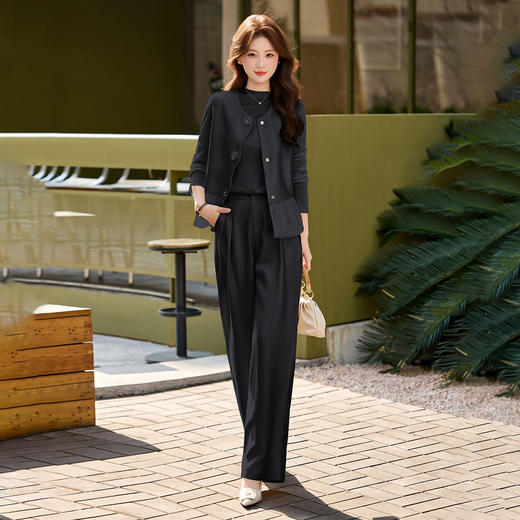 时尚套装春新款女装洋气时髦马甲打底衫秋阔腿裤三件套SNX3226 商品图0