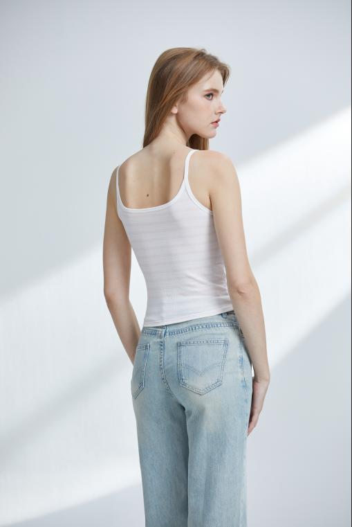 【满2件/99元】【秀黛】少女条纹吊带粘纤棉混纺可拆卸杯垫承托贴合条纹俏皮吊带背心W2776005T【门店同款】 商品图1