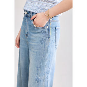 「高货wl」全新升级【铂金会员266/天猫359/差价93】(72048)洛诗琳气质蝴蝶刺绣烫钻牛仔裤女2026春夏天丝棉直筒裤