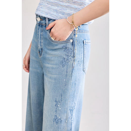 「高货wl」全新升级【铂金会员266/天猫359/差价93】(72048)洛诗琳气质蝴蝶刺绣烫钻牛仔裤女2026春夏天丝棉直筒裤 商品图0