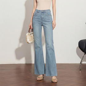 西遇复古2026春季新款女高腰弹力显高直筒浅色拖地微喇裤牛仔裤H0060208