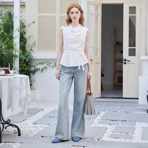 西遇韩版设计感荡领2026年春夏季新款女百搭纯色凉感无袖上衣衬衫H0060197 商品图4