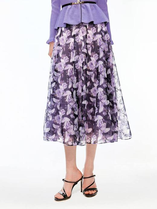 珂莱蒂尔koradior女装半裙紫蝶漫花印绣伞裙KW04018S4 商品图0