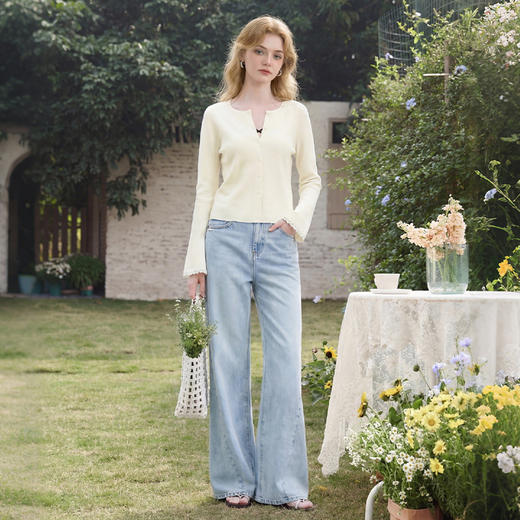 西遇甜美蝴蝶结2026春新款结蕾丝拼接吊带背心长袖针织两件开衫H0060192 商品图4