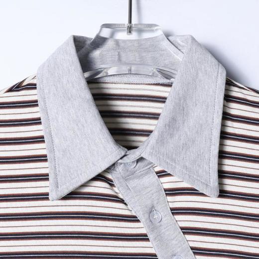 26032SDSA男装2026新款轻奢美式撞色条纹翻领短袖T恤斜纽扣设计百搭 商品图2