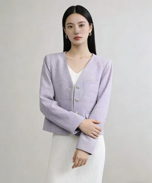 「自」全新升级【铂金会员174/天猫229/差价55】(65744)洛诗琳高级感小香风西装外套2026新款气质V领显瘦通勤上衣女 商品图1