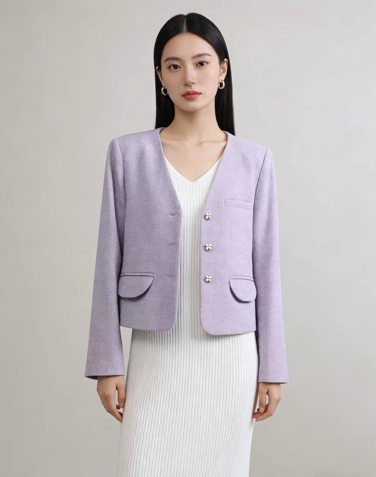 「自」全新升级【铂金会员174/天猫229/差价55】(65744)洛诗琳高级感小香风西装外套2026新款气质V领显瘦通勤上衣女