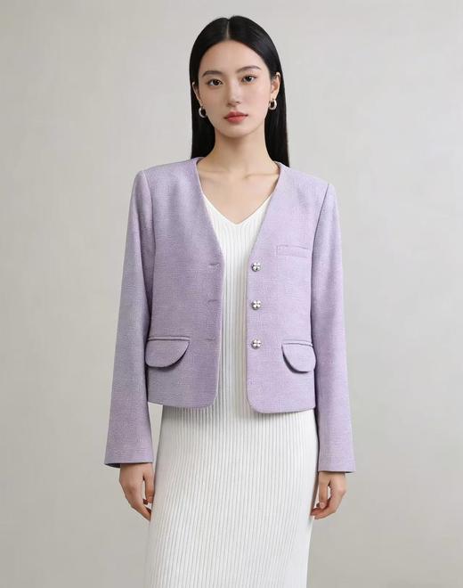 「自」全新升级【铂金会员174/天猫229/差价55】(65744)洛诗琳高级感小香风西装外套2026新款气质V领显瘦通勤上衣女 商品图0