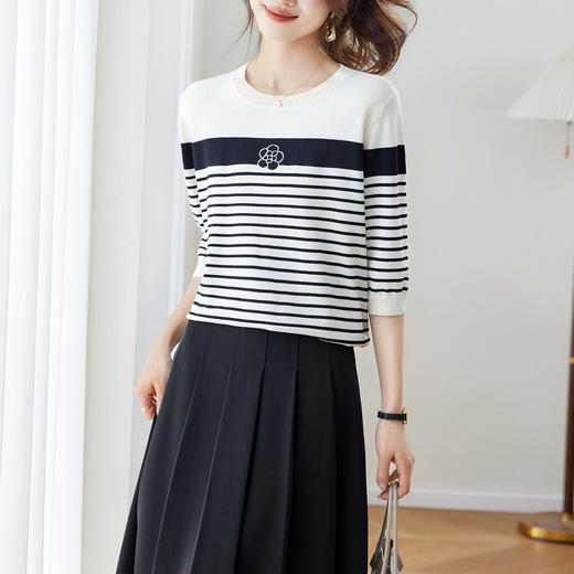 「自」全新升级【铂金会员183/天猫239/差价56】(82201)洛诗琳气质中袖冰丝针织上衣女2026新款洋气减龄薄款上衣 商品图2