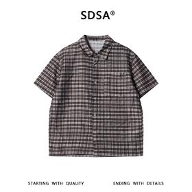 SDSA男装2026新款高贵轻奢美式复古撞色格子短袖衬衫百搭宽松上衣