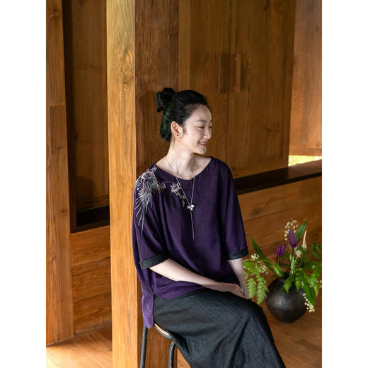 牧衣游原创 22姆米重磅重工手绣龟裂纹香云纱小衫禅意复古 花沁 商品图3