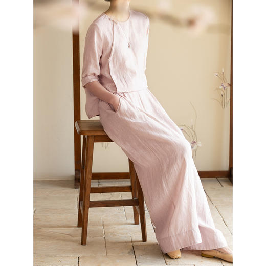 牧衣游原创 汉麻净色裤子新款宽松轻薄禅意松紧腰百搭休闲裤 醉月 商品图2