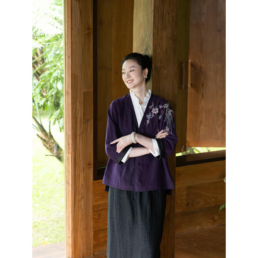 牧衣游原创 22姆米重磅重工手绣龟裂纹香云纱外套复古东方 桑柔 商品图1