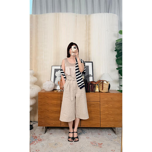 女爵士魅力 定纺60亚麻40棉混纺 高腰七分阔腿裤 抗皱挺括时髦款 商品图4