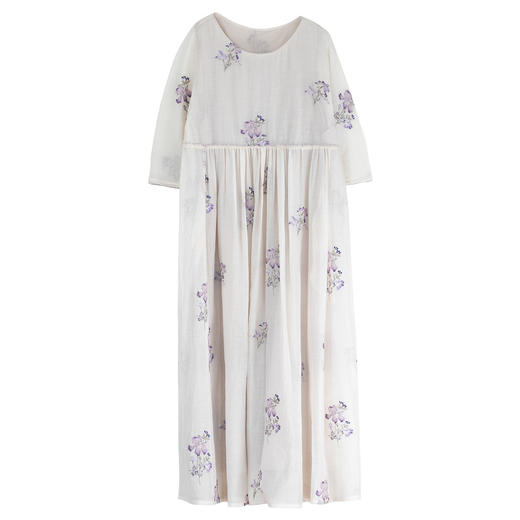 牧衣游原创 丝棉匹绣连衣裙新款宽松轻薄柔软圆领文艺长裙 月中曲 商品图4