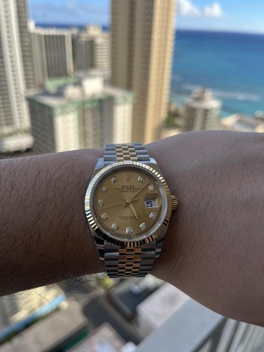 劳力士 五珠链间金香槟金盘腕表 904L精钢电镀18K金三角坑纹外圈尺寸：41mm 商品图3