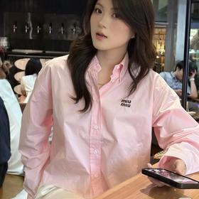 重磅渠道  miu粉衬衣 100支府绸棉  短款宽松衬衫