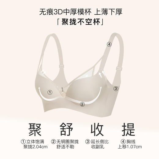 【7.5折限时特惠】【B杯单件】【秀黛】净痕无钢圈中厚杯文胸光面聚拢收副乳防下垂文胸W5110015B【门店同款】 商品图1