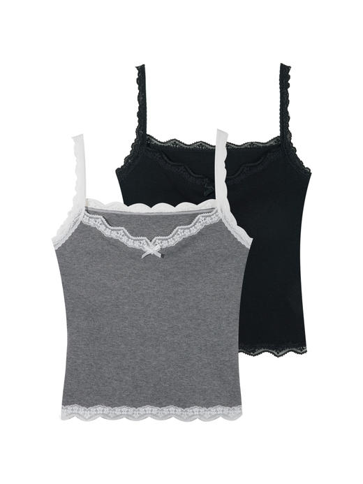 【满2件/99元】【秀黛】女罗纹V领蕾丝罩杯吊带固定杯垫蕾丝V领蝴蝶结吊带背心W2776007T【门店同款】 商品图2