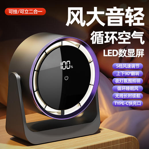 【秒降温度❗️超强动力】桌面电风扇挂壁手持小风扇数显夜灯摇头循环扇多功能夹子风扇。ya 商品图0