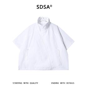 SDSA男装2026新款高贵轻奢潮牌纯色斜拉链立领短袖衬衫外套百搭