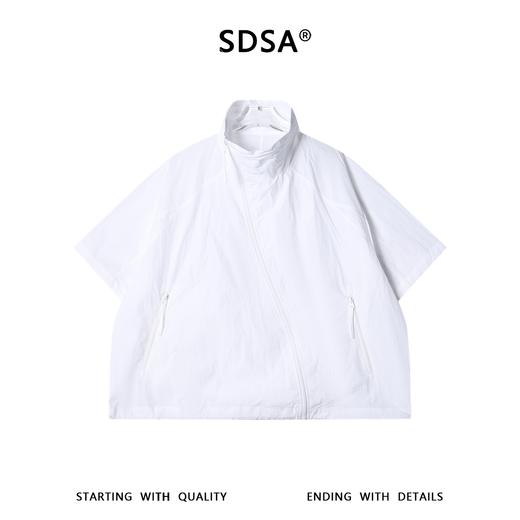SDSA男装2026新款高贵轻奢潮牌纯色斜拉链立领短袖衬衫外套百搭 商品图0