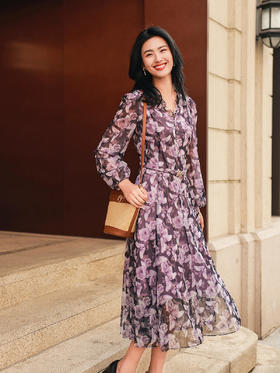 珂莱蒂尔koradior女装连衣裙紫蝶漫花KF12959S4