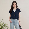 西遇蓝色短袖衬衫2026春季新品法式小衫撞色拼接衬衣女短袖上衣H0060198 商品缩略图0